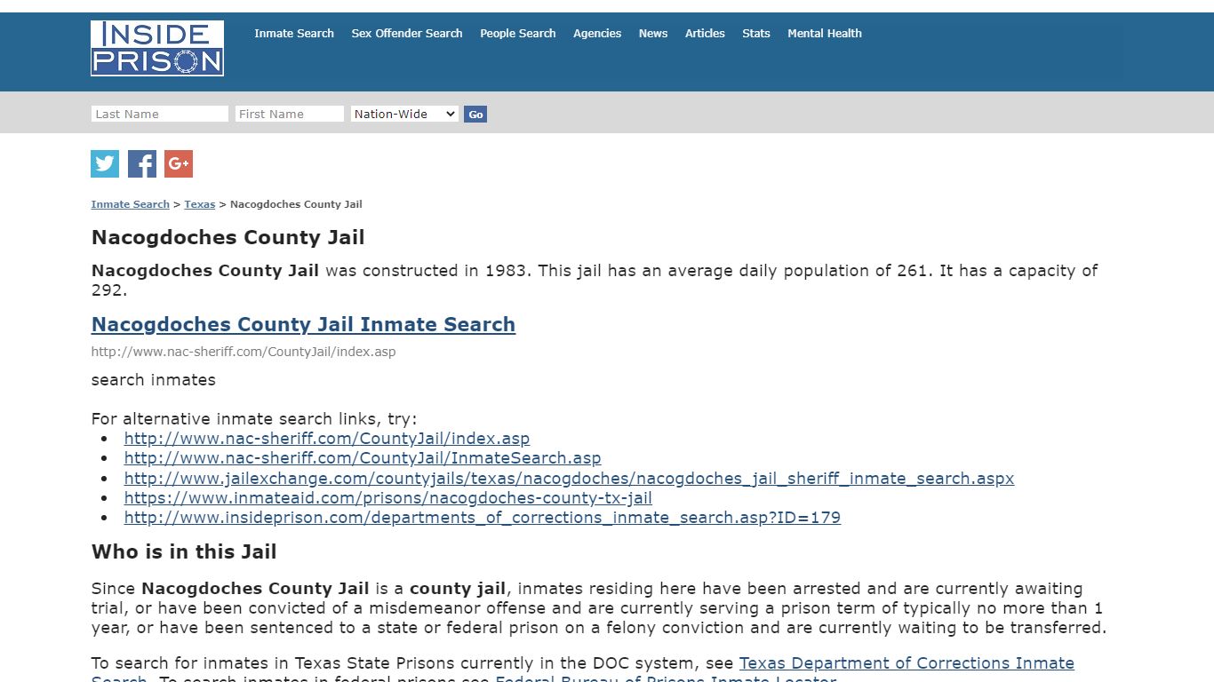 Nacogdoches County Jail - Texas - Inmate Search