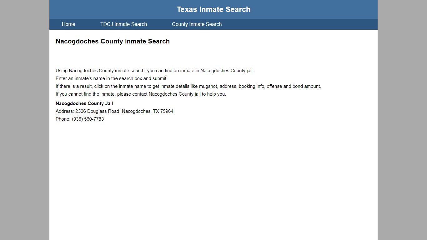 Nacogdoches County Jail Inmate Search